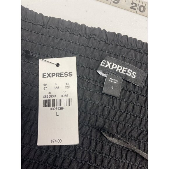 NEW Express size L Black Taffeta Faux Wrap Cropped Off Shoulder puff sleeve - Picture 5 of 10